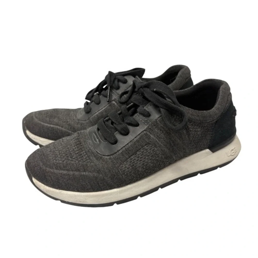 UGG Sneakers Womens 5.5 Charcoal‎ Black Knit Suede Lace Up Low Top 1118230
